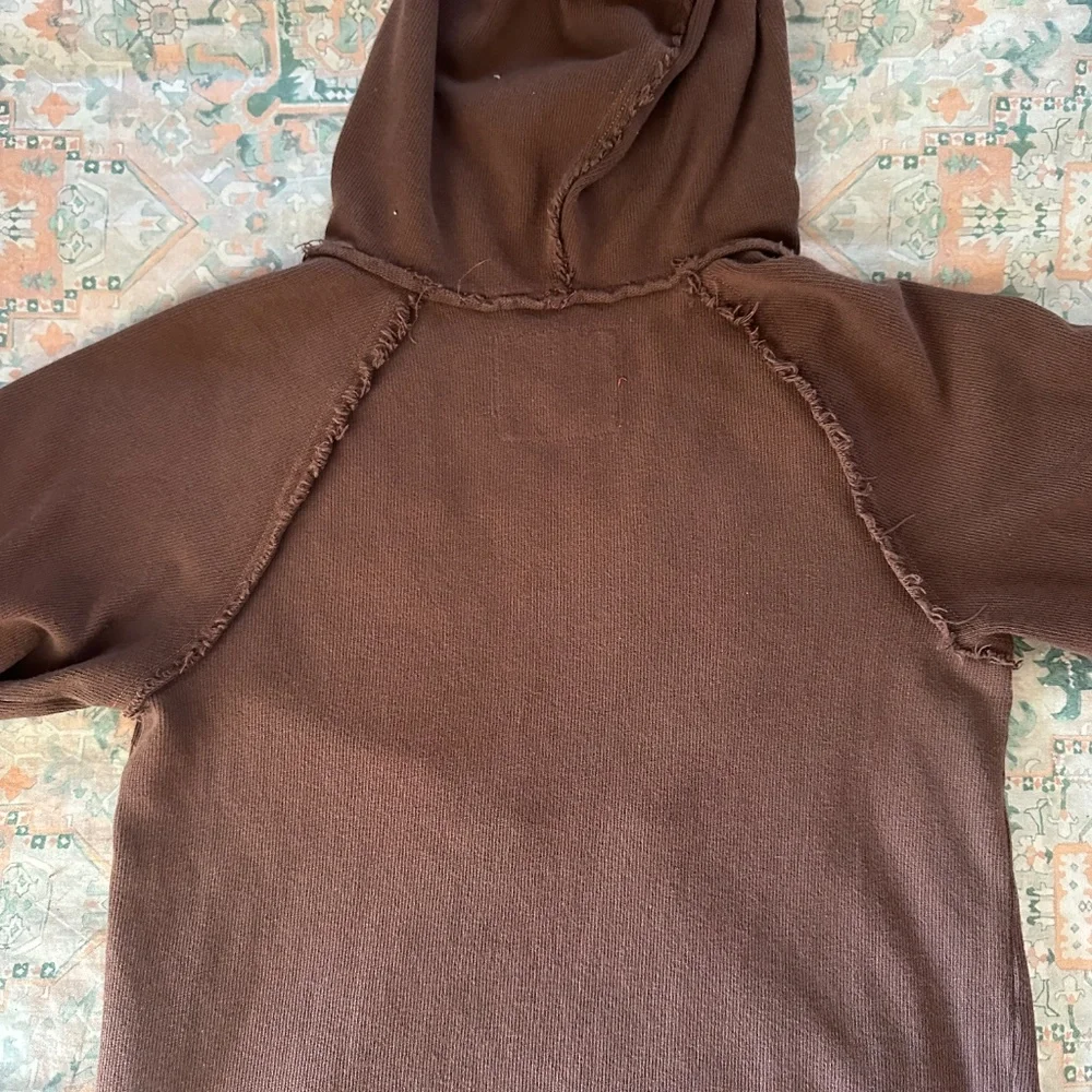 Free People Brown Thermal Half-Sleeve Hoodie, L - Picture 8 of 10